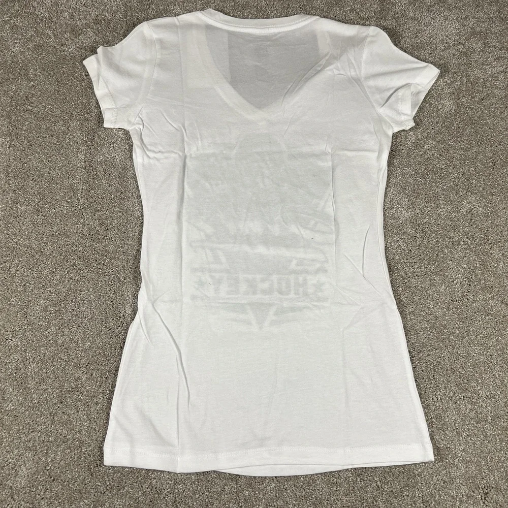 NHL‎ Dallas Stars Womens Small White V-Neck Graphic T-Shirt Short Sleeve New NWT